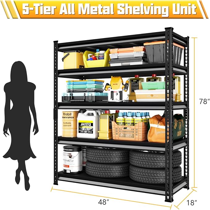 48" W Garage Shelving Heavy Duty, 2800LBS Loads Adjustable Garage Storage - Image 3