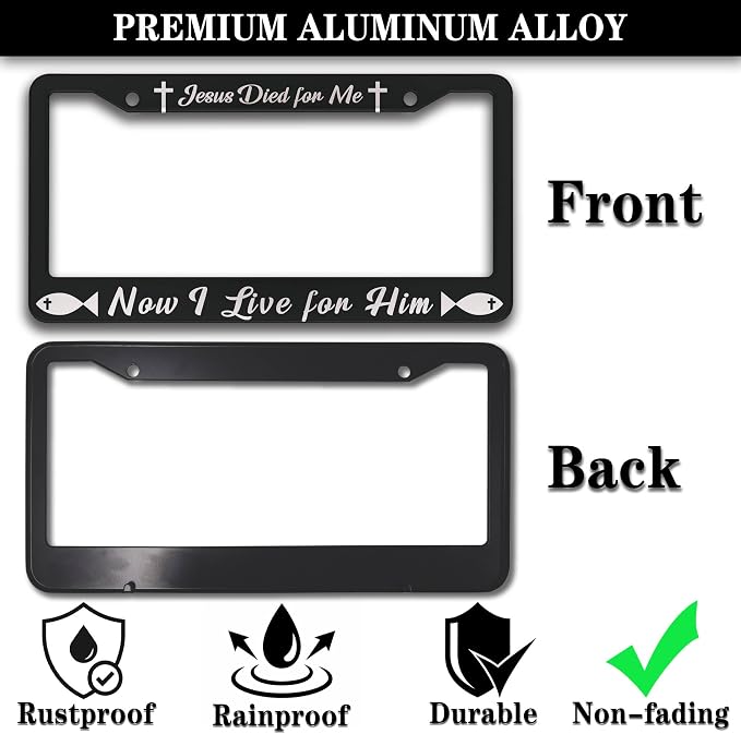 License Plate Cover Black and White License Plate Frames Jesus Died - Image 3