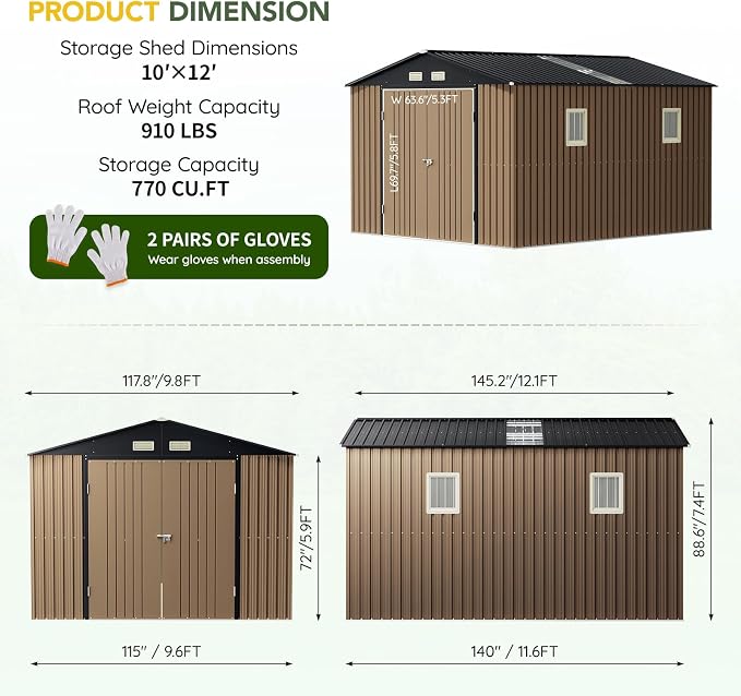 Breezz Outdoor Storage Shed 10 x 12ft. Utility Tool Shed Metal Storage Garden - Image 8