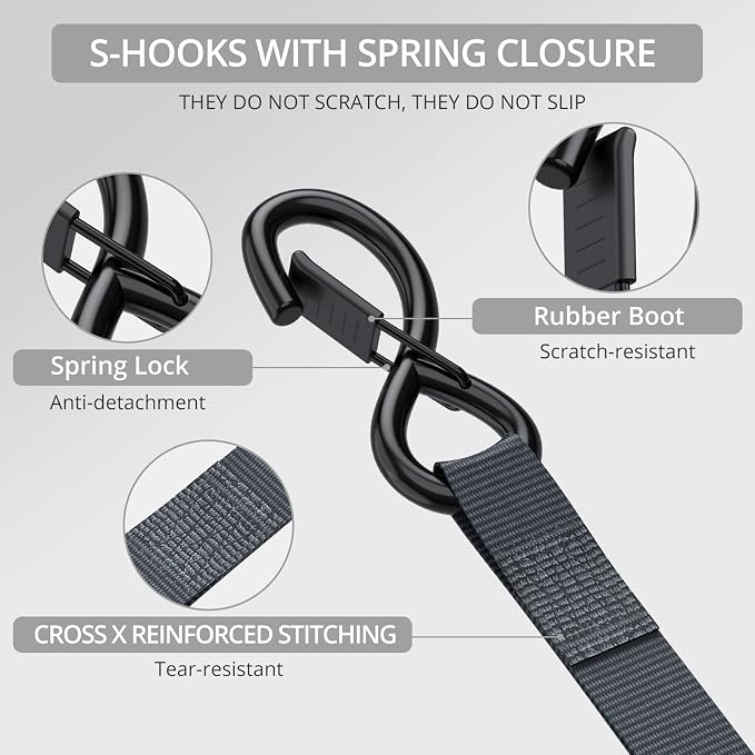 Justech 2 Pack Retractable Ratchet Straps, 1 in x 11.6 ft-1411 lbs Break - Image 4