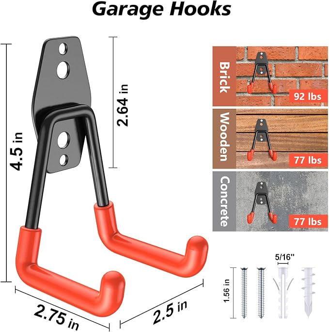 4 Pack 4.5x2.75 inch U Heavy Duty Garage Hooks, Solid Steel Wall Mount Hangers - Image 2