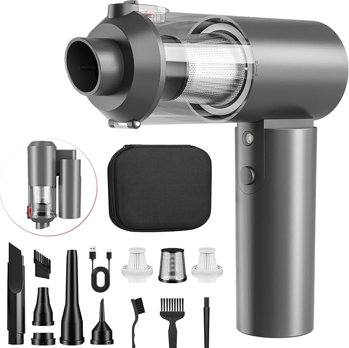 90° Foldable Car Vacuum Portable Cordless 16000PA Suction, 4-in-1 Mini Vacuum by HOMIGIFTY
