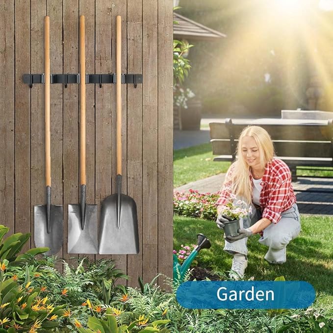 Broom Hanger and Mop Holder, Heavy Duty Garden Tool Organizer Rack Rake and - Image 6