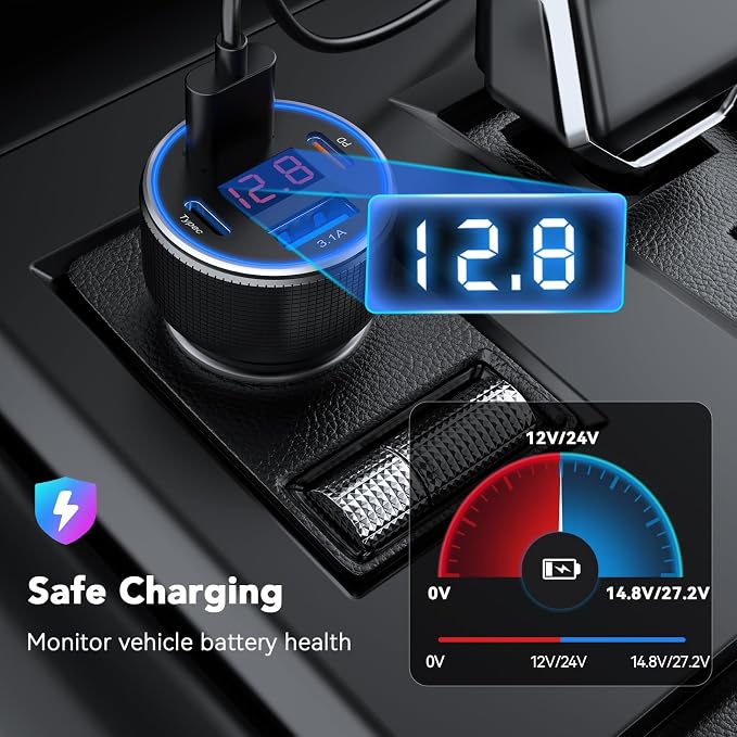 USB C Car Charger, 4 Port 78W Dual USB Car Charger Adapter Fast Charging Multi - Image 3