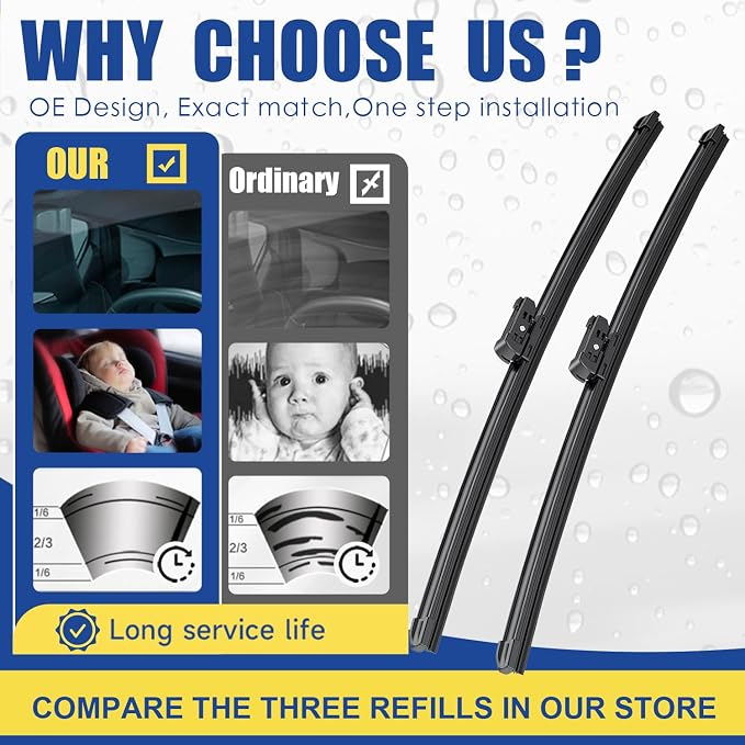Wipers Factory Replacement For 2006-2010 VW Passat Passat CC Jetta Eos CC Golf - Image 2