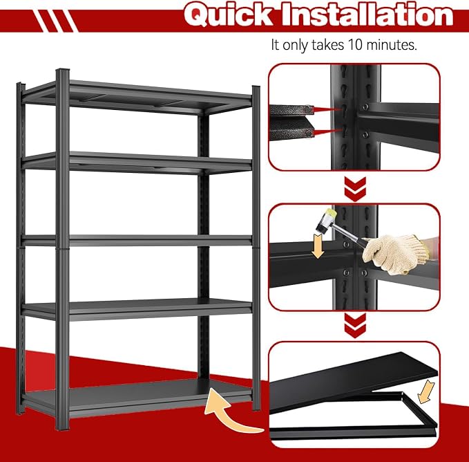 40" Wx72 H, Heavy Duty 5-Tier Steel Garage Shelving Unit | 3500LB Capacity| - Image 5