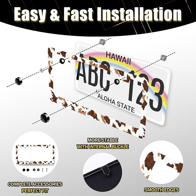 Brown White Cows Print License Plate Frame Animals License Plate Holder - Image 7