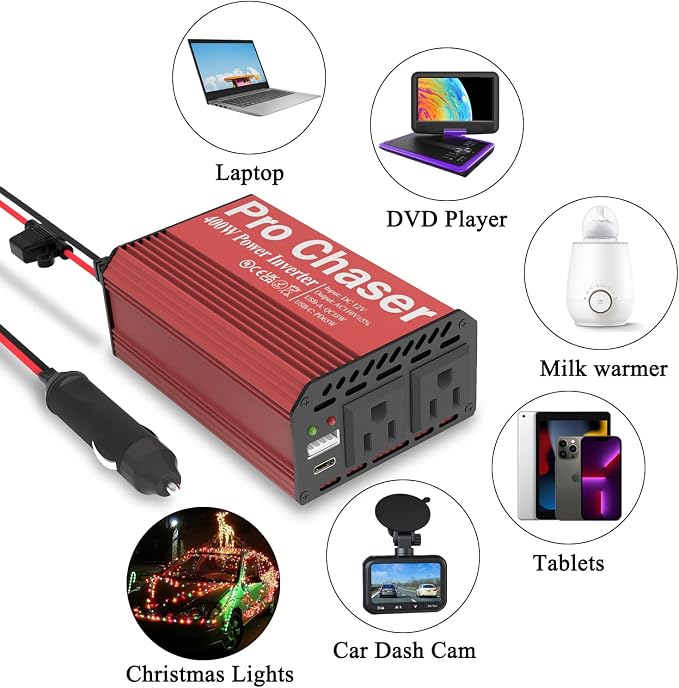 Pro Chaser 400W Vehicle Power Inverter - 12V DC to 110V AC Car Converter - Image 7