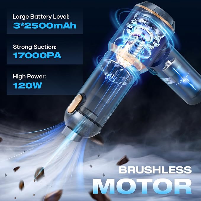 MENDED Handheld Car Vacuum Cleaner 15000PA Portable, Cordless 3 in 1 Handheld - Image 2