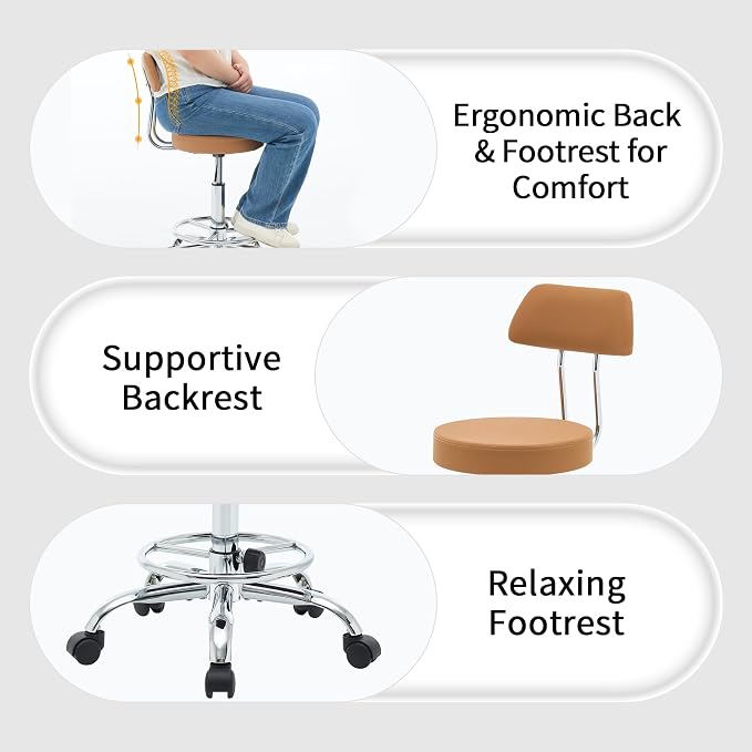 Ergonomic Desk Stool Adjustable Footrest Salon Chair - Image 5