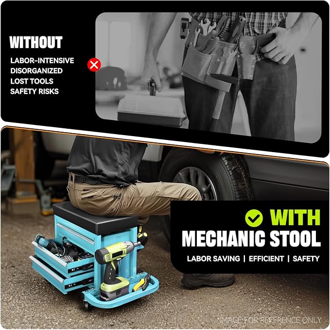 Auto Dynasty 3-Drawer Mechanic Rolling Seat, 350 LBS Capacity Roller Garage - Image 6