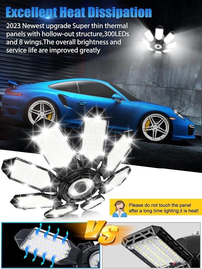 TANBABY 260W LED Garage Lights 2 Pack, Total 52000LM Deformable Best Ceiling - Image 4