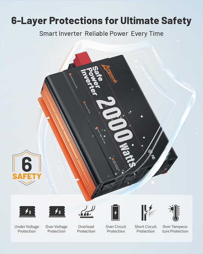 Ampeak 2000W Power Inverter, Inverter 12V to 110V Modified Sine Wave, High - Image 5