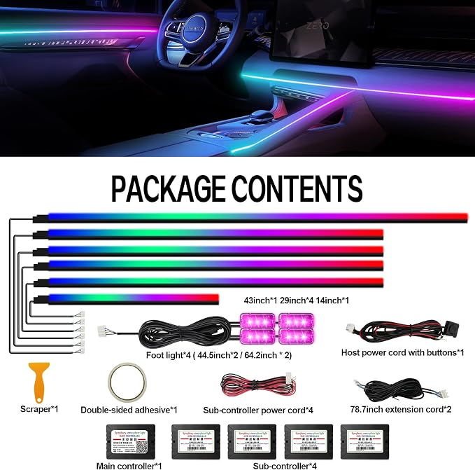 WEBUPAR Dreamcolor Acrylic Interior Car Lights, 10 in 1 LED Strip Lights - Image 4