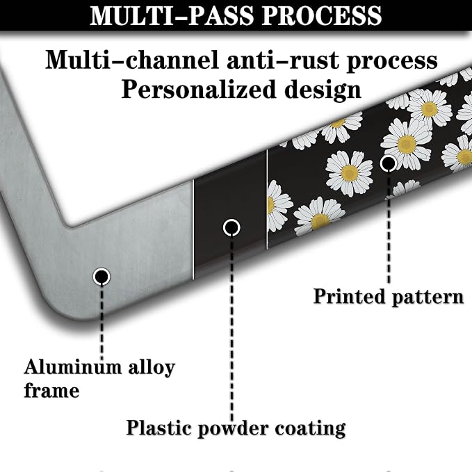 License Plate Protector Black and White License Plate Frames White Daisy Black - Image 5