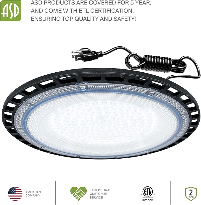 ASD LED High Bay UFO Light Fixture, Commercial Shop Lighting | Plug & Play Cable - Image 8