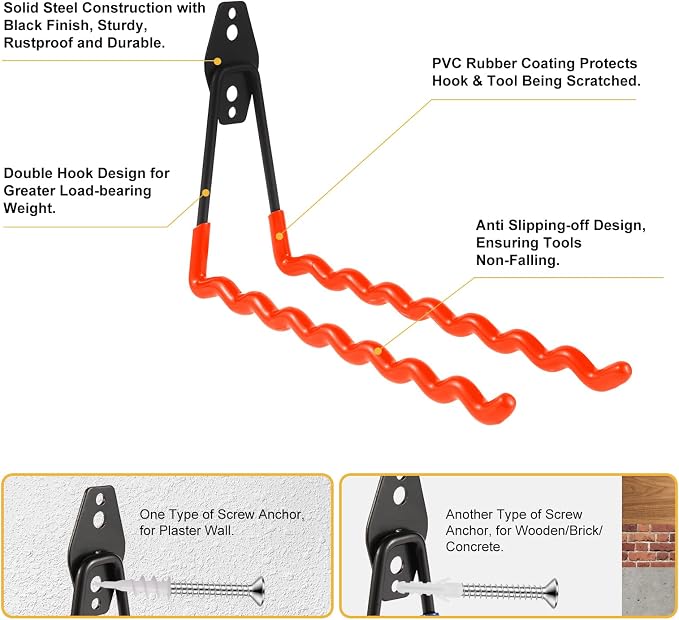 Wall Mounted Garage Hooks Tool Organizer, 10 Inch Garage Storage Hook Heavy - Image 3