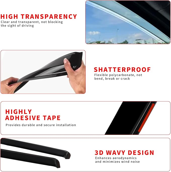 in Channel Rain Guards Fit for Ford Explorer 2011 2012 2013 2014 2015 2016 2017 - Image 4