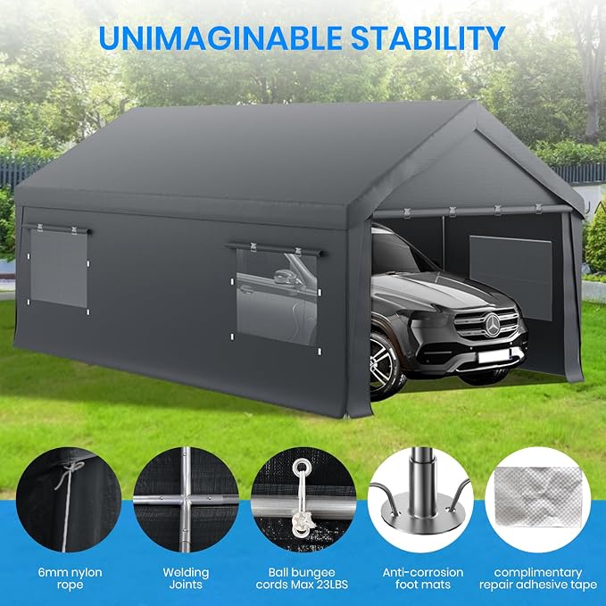 Carport 12x20 FT Heavy Duty, Outdoor Portable Garage - Image 4