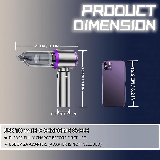 Handheld Car Vacuum Cleaner, 21000PA Rechargeable High Power Cordless Mini - Image 7