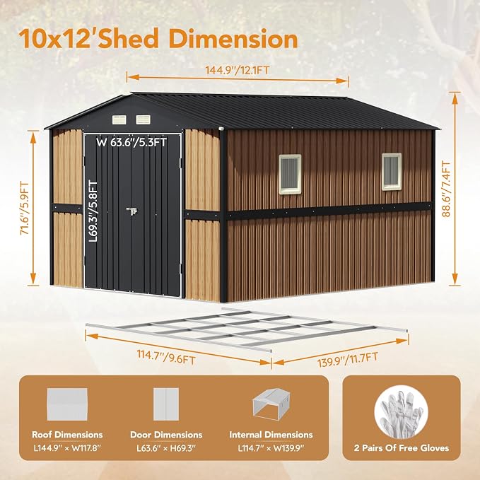 10X12 FT Outdoor Steel Storage Shed - Image 2