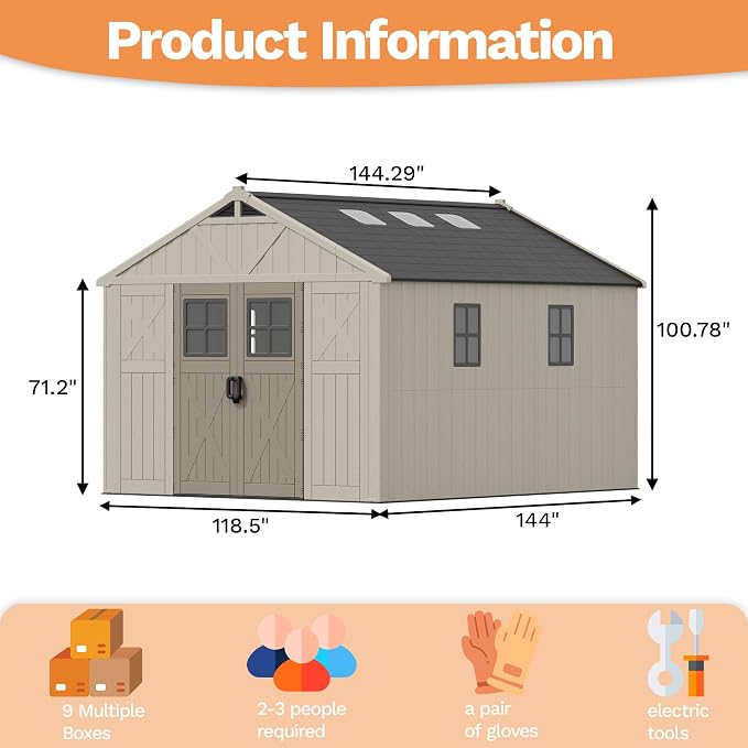 Devoko 10 x 12 FT Plastic Outdoor Storage Shed - Image 5