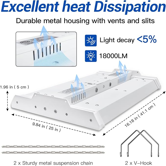 JTT LED Linear Shop Lights 150W, 21000LM 360° Adjustable Led High Bay Lights - Image 5