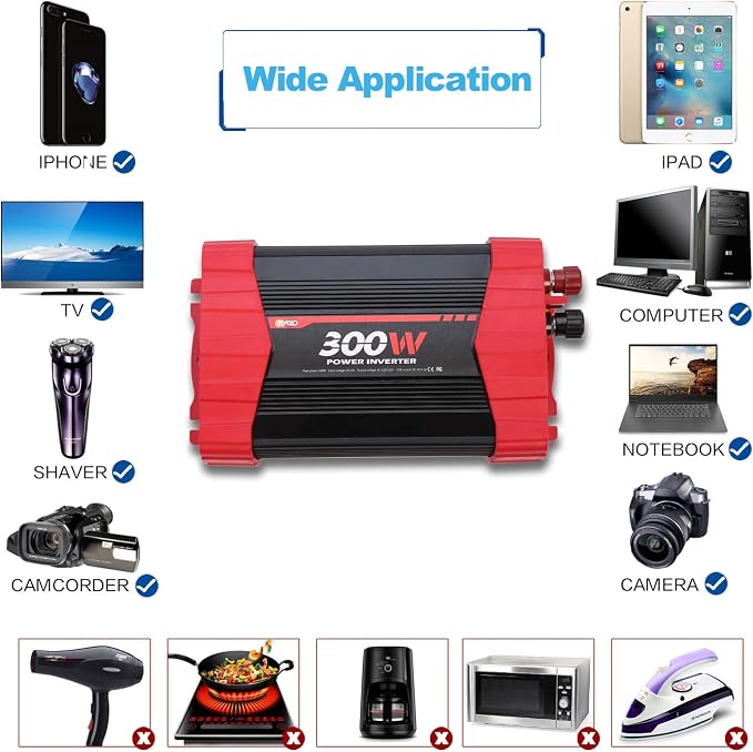 BYGD 300W Car Power Inverter, DC 12V to 110V AC Vehicle Plug Adapter Converter - Image 2