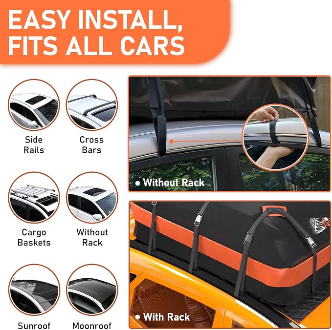 Asinking Car Roof Bag Rooftop top Cargo Carrier Bag 21 Cubic feet Waterproof - Image 3
