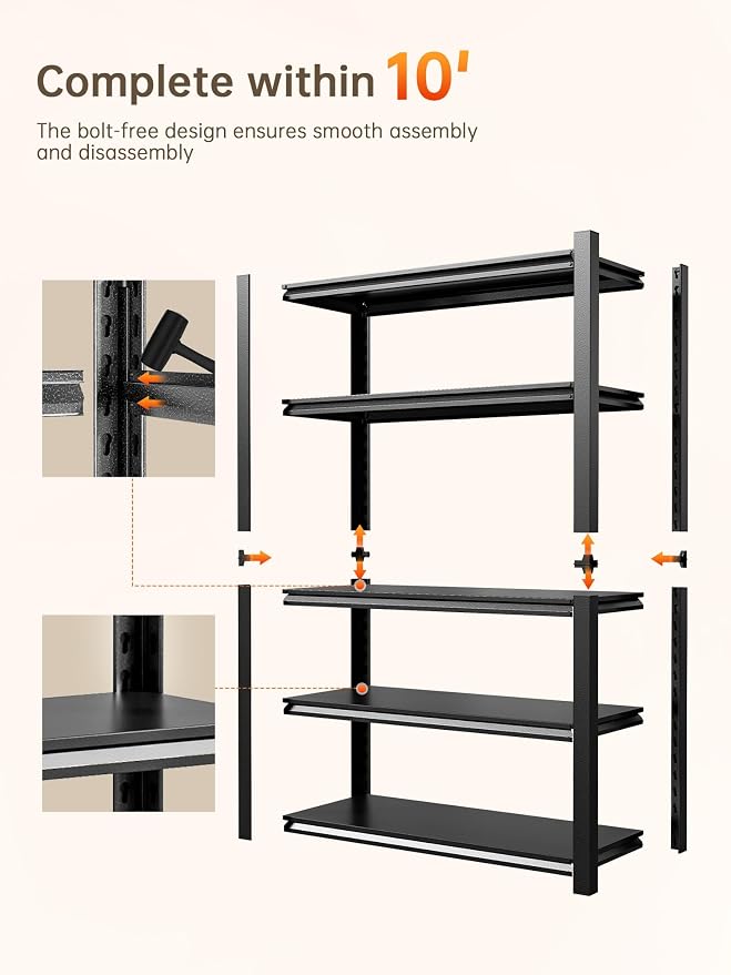 JHYKHG 72" W Storage Shelves, 5-Tier Heavy Duty Garage Shelving, Adjustable - Image 7