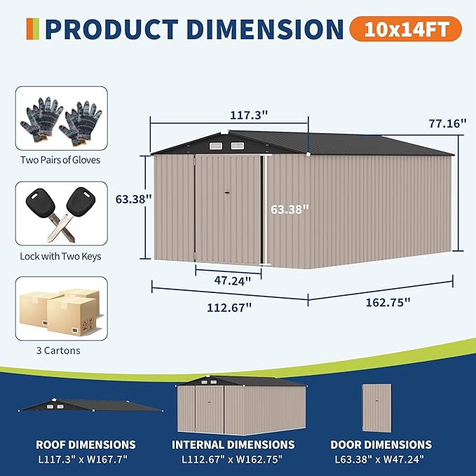 10x14 FT Metal Storage Sheds Outdoor, Metal Yard Sheds Garden Shed Kit - Image 2