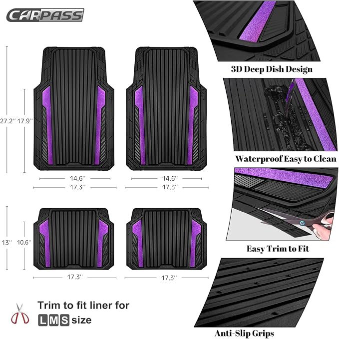 CAR PASS Heavy Duty Rubber Car Mats Metallic, Aluminum Film All Weather Floor - Image 4