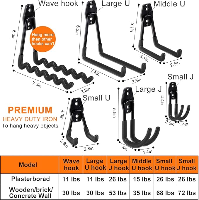AOBEN Garage Hooks, Power Tool, Ropes-Black - Image 2