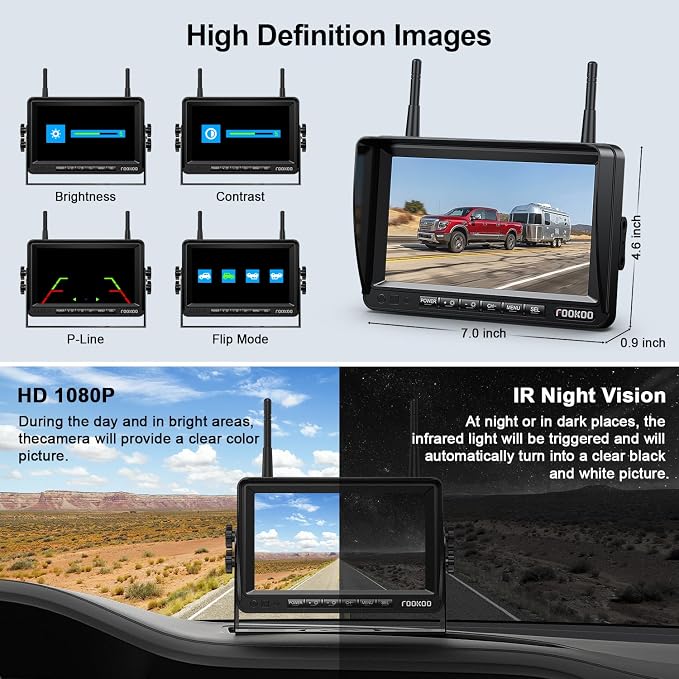 Fookoo HD 1080P 7-inch Wireless Backup Camera, DIY Guide Lines Wide Angle IP69 - Image 2
