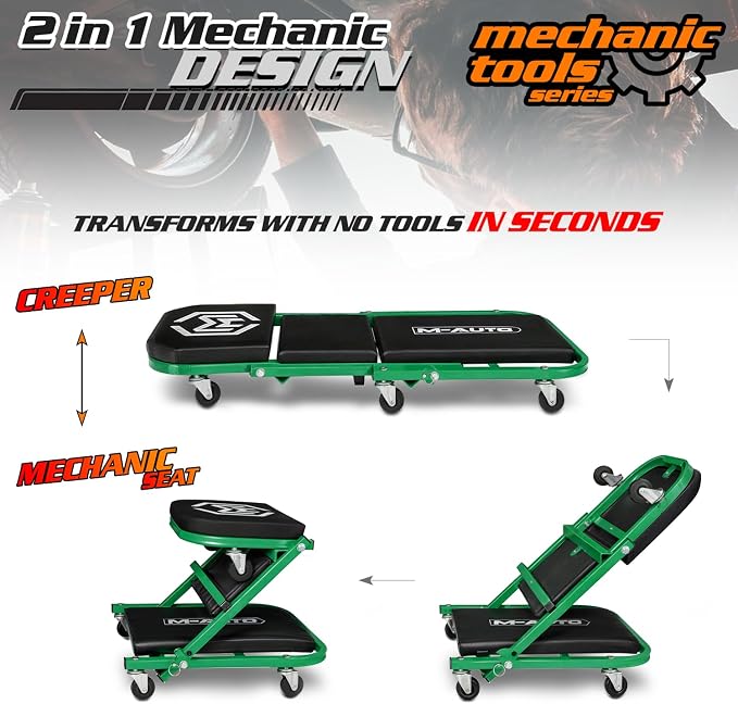 M-AUTO Foldable Z Creeper 2-in-1 Rolling Folding Car Creeper & Seat, 330LBS - Image 4