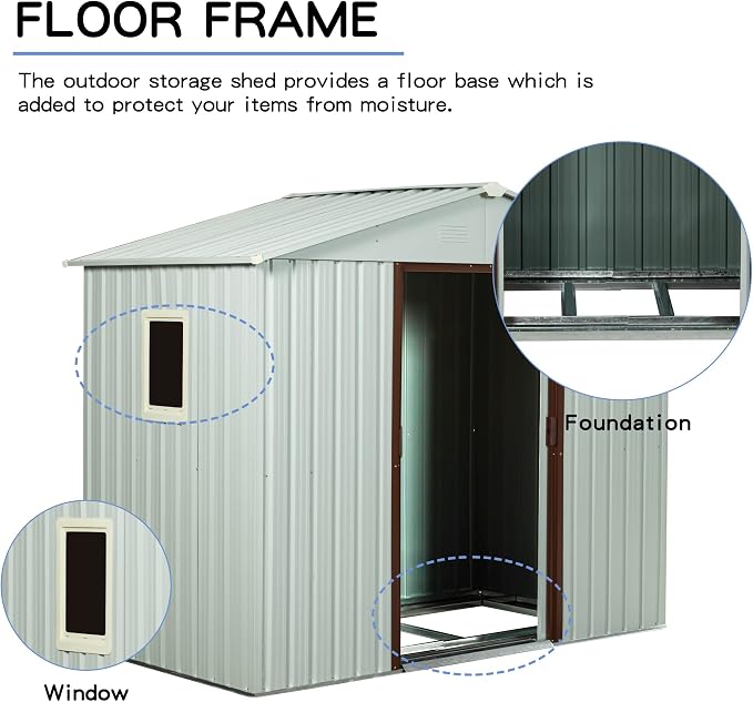 6x5 FT Outdoor Storage Shed, Metal Garden Shed - Image 4