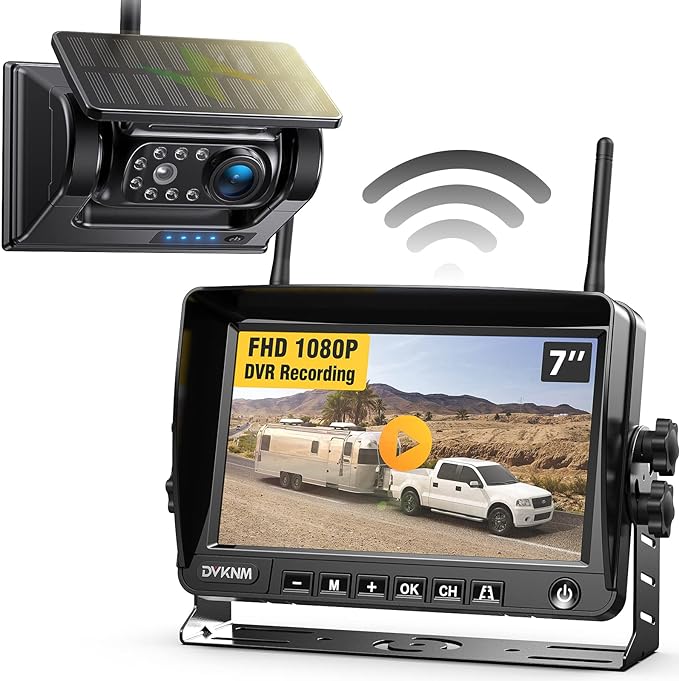 Magnetic Solar Wireless Backup Camera HD1080P 3 Mins DIY Installation DVR 7" by DVKNM