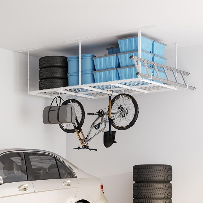 FLEXIMOUNTS 4x8 Overhead Garage Storage Rack w/Hooks Adjustable Ceiling Storage - Image 6