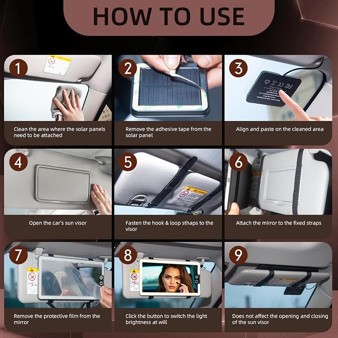 Solar Car Sun Visor Vanity Mirror, Sun Visor Makeup Mirror - Image 7