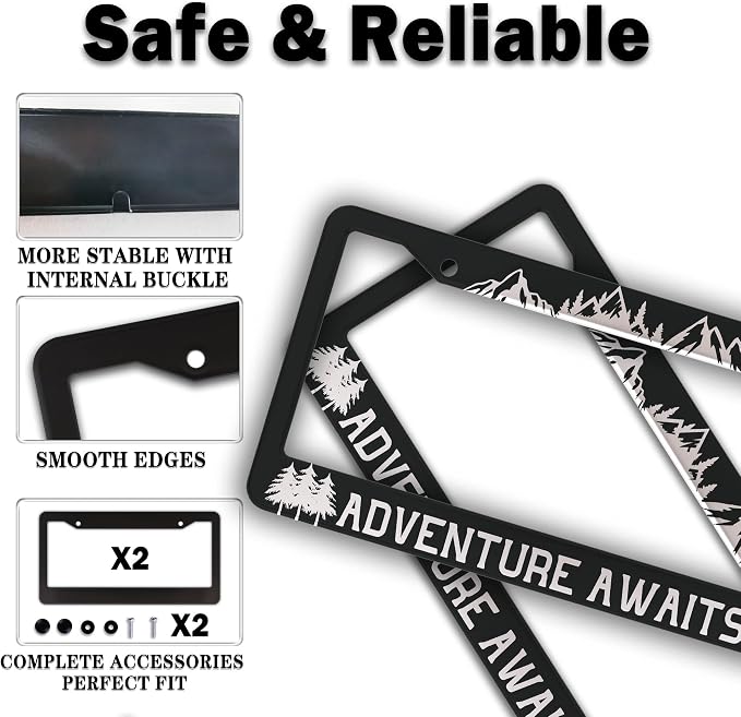 License Plate Frames Black and White License Plate Frame Adventure Awaits - Image 4