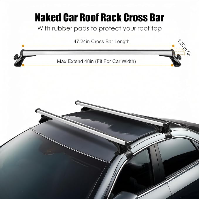 48" Universal Roof Rack Cross Bars, Upgraded Aluminum Lockable Crossbars - Image 3