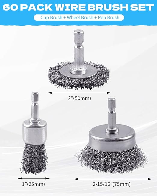 60 Pack Rocaris Carbon Steel Wire Wheel Brush Set - Image 3