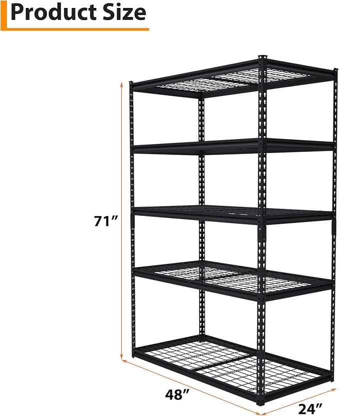 400LBS Storage Shelves，71" H x 48'' W x 24" D Storage Shelves, 5-Tier - Image 2