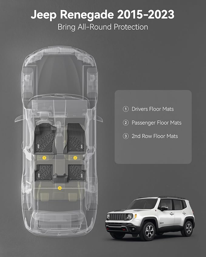 3W Floor Mats Fit for Jeep Renegade 2015-2023 TPE All Weather Custom Fit Floor - Image 2