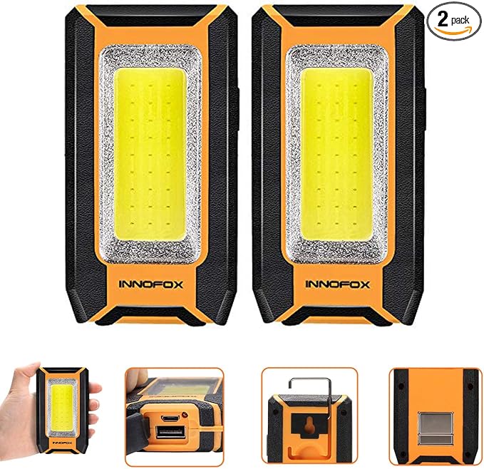 2-Pack LED Rechargeable Magnetic Work Light 40W 1500 Lumens, Hanging Hook by innofox