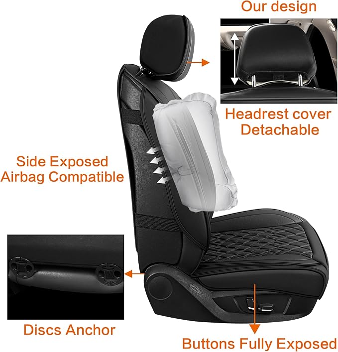 Pariitadin Leather Car Seat Covers Front Pair, Waterproof Breathable Faux - Image 5