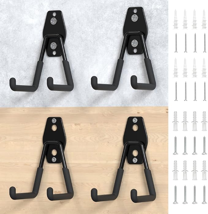 HUHOLE Garage Hooks Heavy Duty 4PC, Garage Wall Hooks, Wall Mount Hanging Hook by HUHOLE