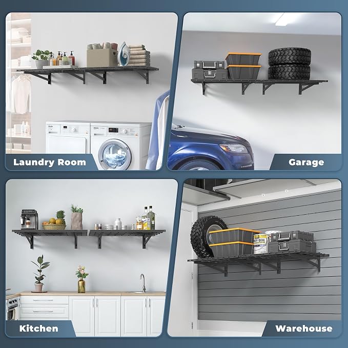 2 Pack Heavy Duty Garage Wall Shelving Set, Wall Mounted Garage Shelves 500lbs - Image 7