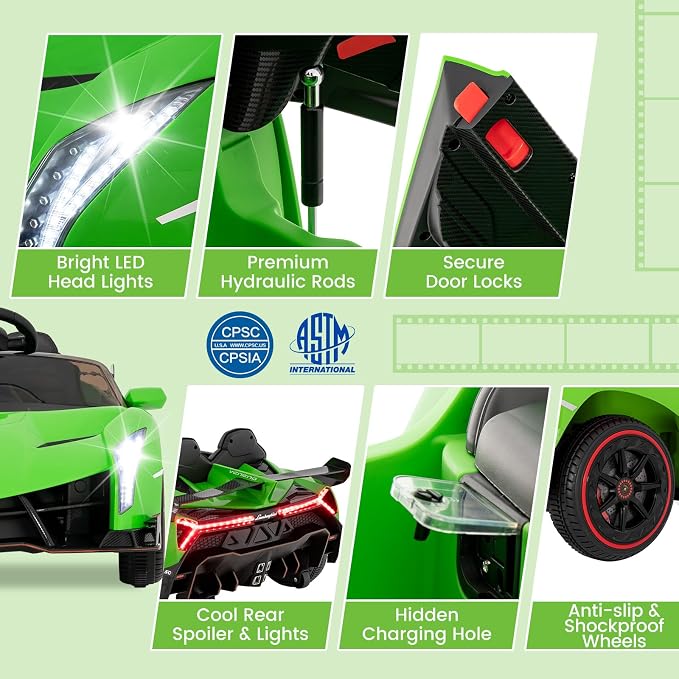 Costzon Ride on Car, Lamborghini Licensed 12V Battery Powered 4WD Sports Car - Image 8