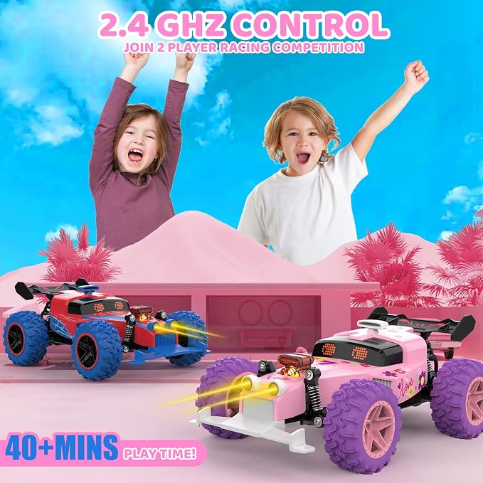 Pink Remote Control Car for Girls, RC Race Car Girl Toy - Image 4
